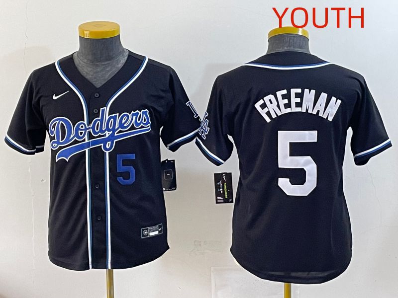 Youth 2025 Los Angeles Dodgers 5 Freeman Black Three generations Fashion Nike MLB Jersey style 2